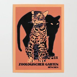 Retro Vintage Munich Zoo: Big Cats Poster